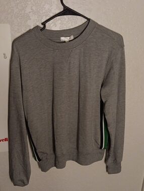Women's Gray Crew Sweatshirt with Green Side Stripe